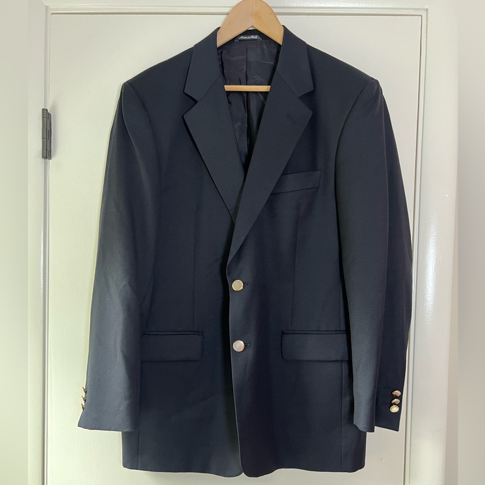 Missoni Men’s Suit Jacket Blazer Black Wool Silver and Gold Buttons Size 42 R